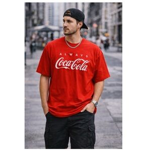 COCA COLA Rare Vintage 1990s Iconic Promo Tee Graphic Sz XL Red Novelty